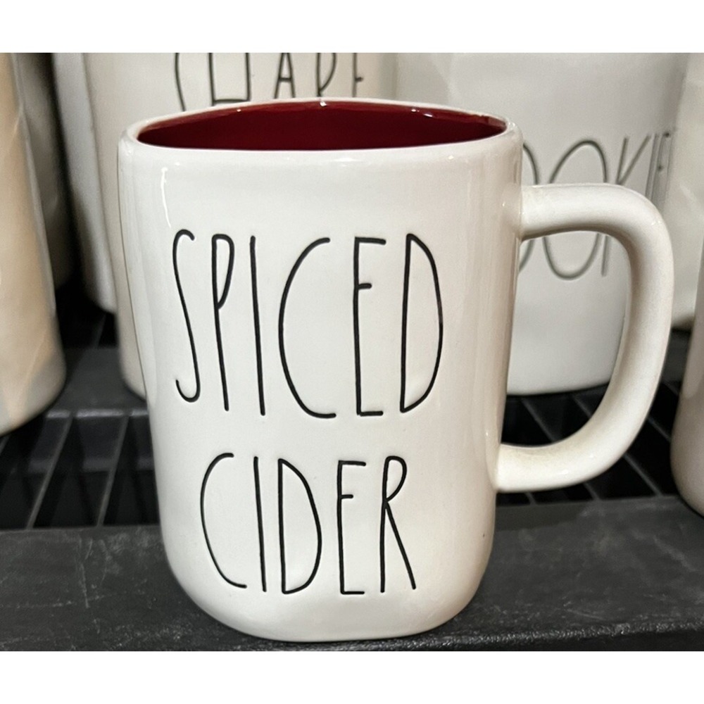 Rae Dunn "SPICED CIDER" Mug Artisan Collection By Magenta White Red Interior